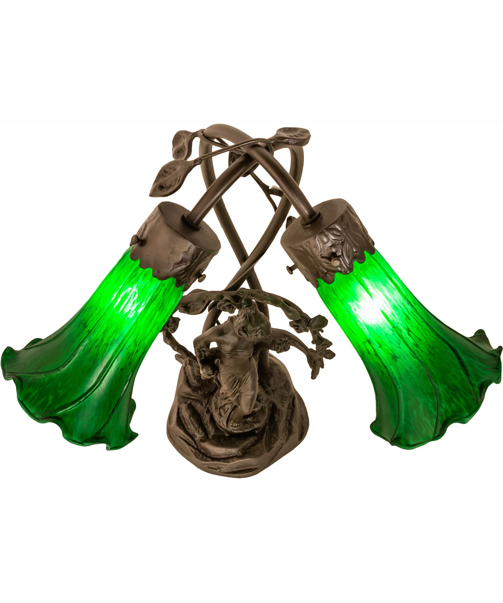 17" High Green Tiffany Pond Lily 2 Light Trellis Girl Accent Lamp - Image 3