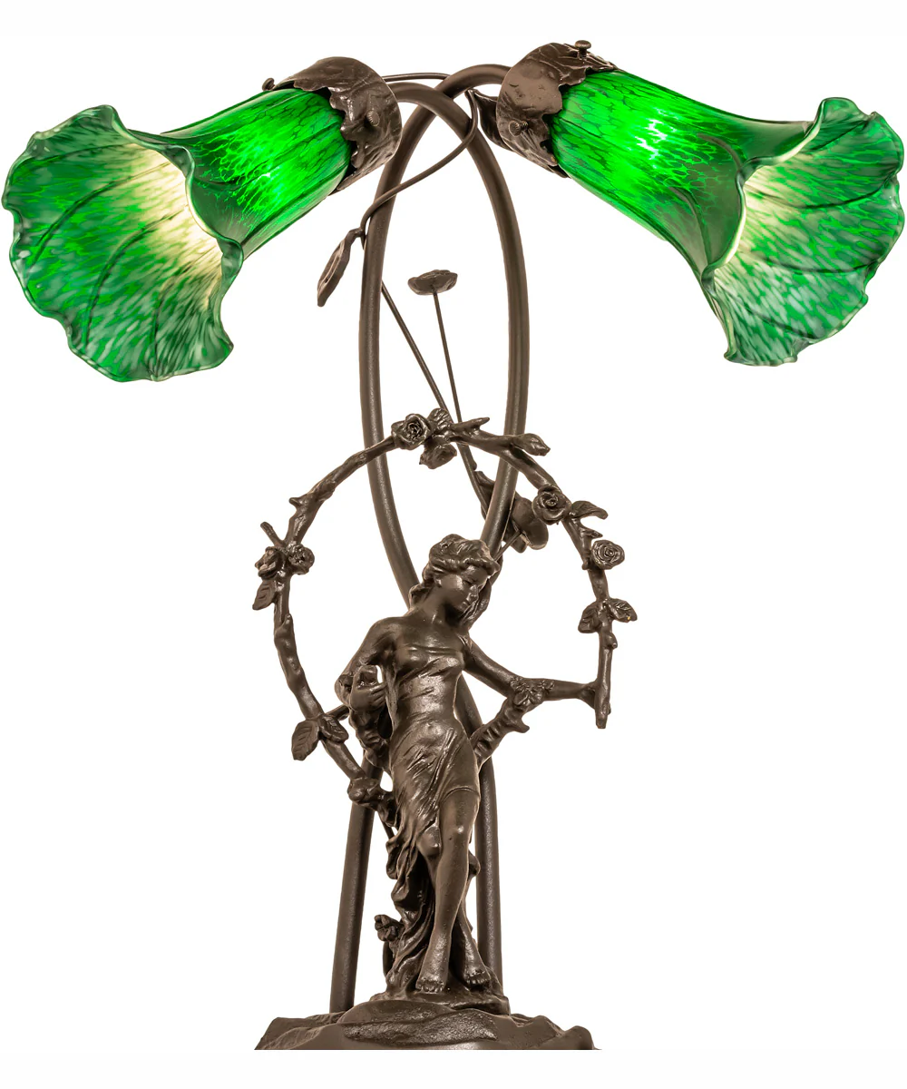 17" High Green Tiffany Pond Lily 2 Light Trellis Girl Accent Lamp - Image 5
