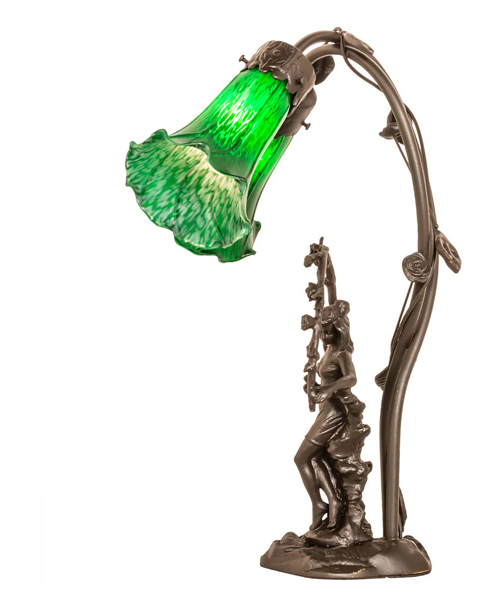 17" High Green Tiffany Pond Lily 2 Light Trellis Girl Accent Lamp - Image 6