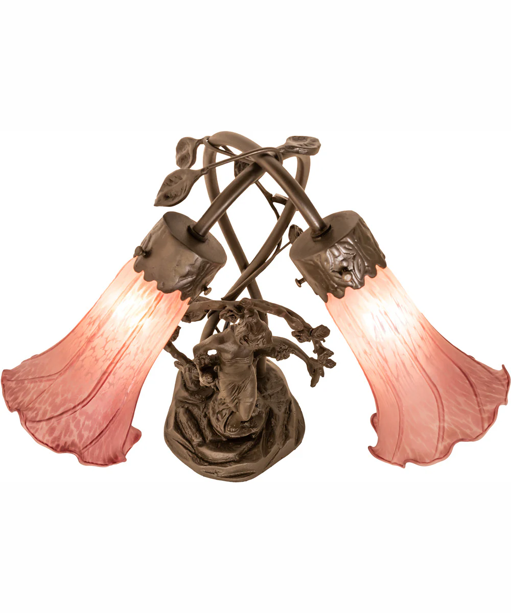 17" High Lavender Tiffany Pond Lily 2 Light Trellis Girl Accent Lamp - Image 4