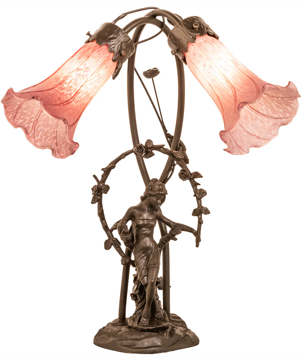 17" High Lavender Tiffany Pond Lily 2 Light Trellis Girl Accent Lamp - Image 5