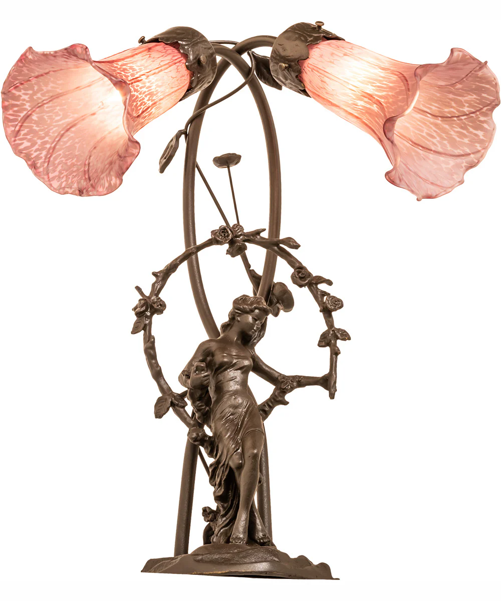 17" High Lavender Tiffany Pond Lily 2 Light Trellis Girl Accent Lamp - Image 6