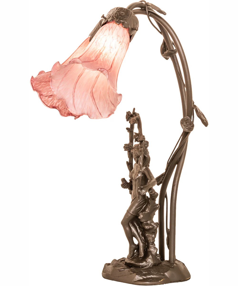 17" High Lavender Tiffany Pond Lily 2 Light Trellis Girl Accent Lamp - Image 7