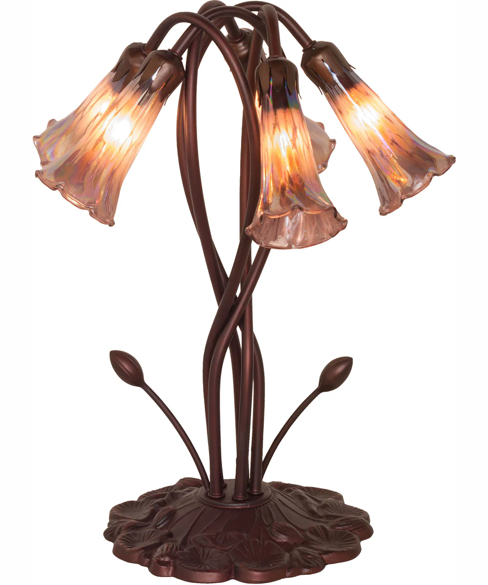 17" High Purple Iridescent Tiffany Pond Lily 5 Light Accent Lamp - Image 2