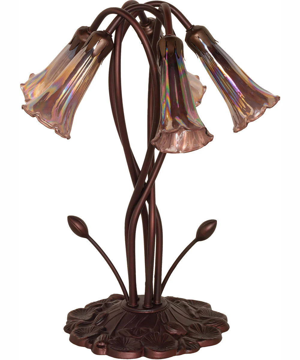 17" High Purple Iridescent Tiffany Pond Lily 5 Light Accent Lamp - Image 3