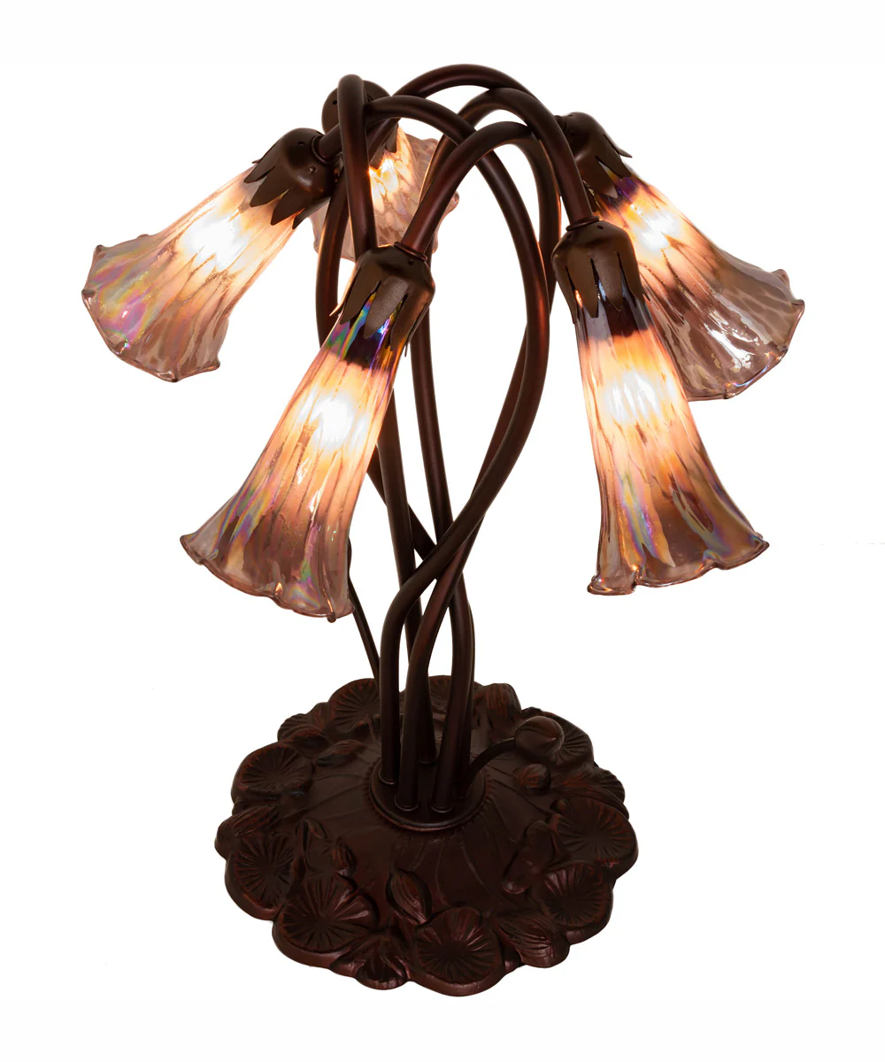 17" High Purple Iridescent Tiffany Pond Lily 5 Light Accent Lamp - Image 4