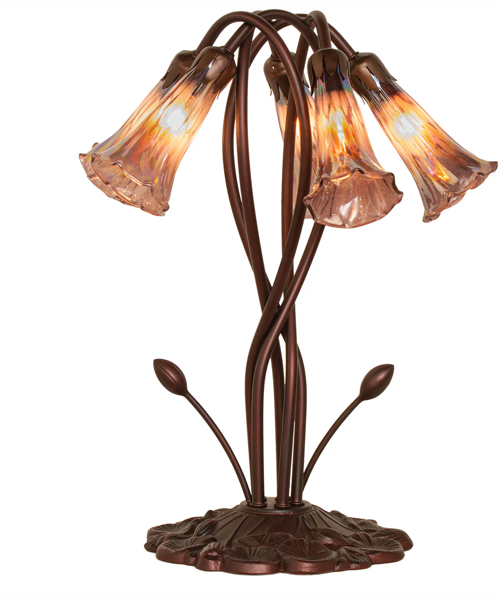 17" High Purple Iridescent Tiffany Pond Lily 5 Light Accent Lamp - Image 5