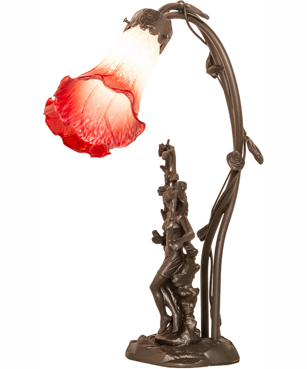 17" High Red/White Pond Lily Tiffany Pond Lily 2 Light Trellis Girl Accent Lamp - Image 7