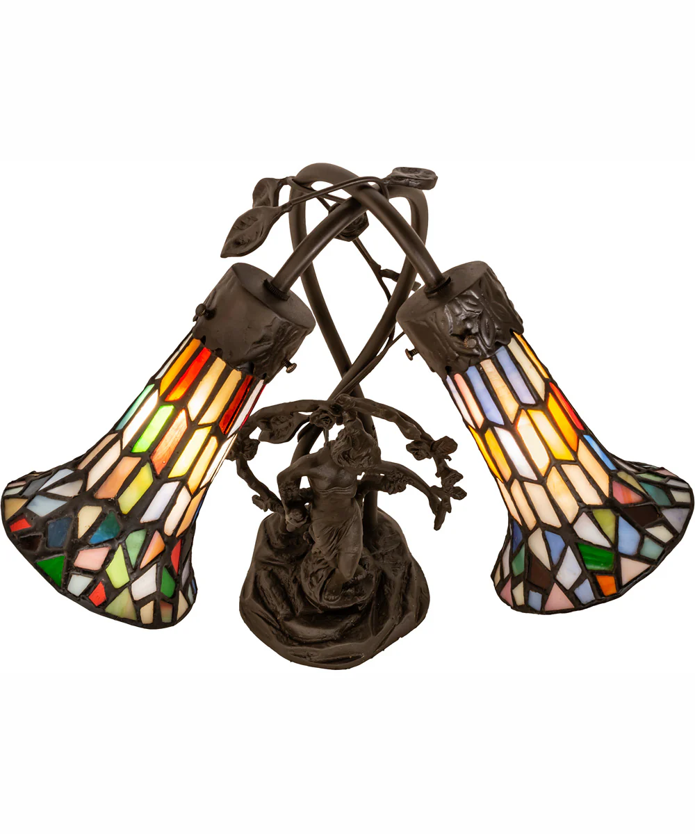 17" High Stained Glass Pond Lily 2 Light Trellis Girl Accent Lamp - Image 4