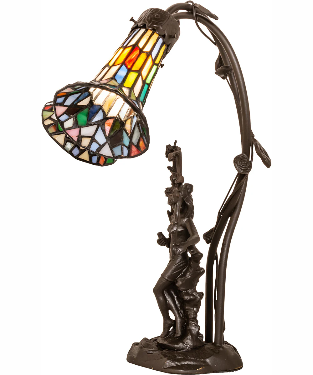 17" High Stained Glass Pond Lily 2 Light Trellis Girl Accent Lamp - Image 7