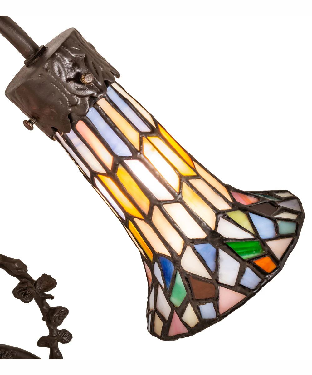 17" High Stained Glass Pond Lily 2 Light Trellis Girl Accent Lamp - Image 8