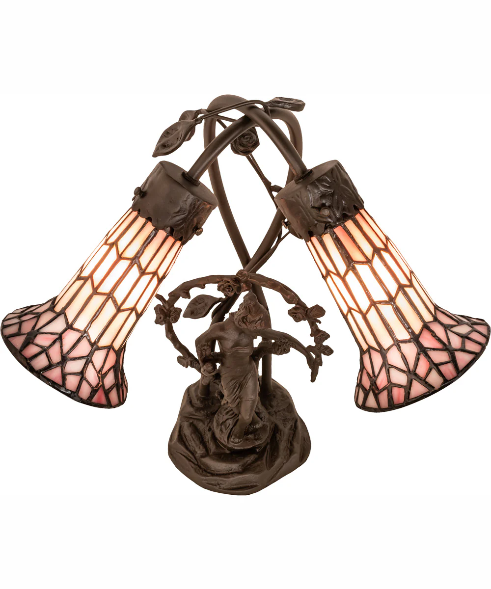 17" High Stained Glass Pond Lily 2 Light Trellis Girl Accent Lamp - Image 4
