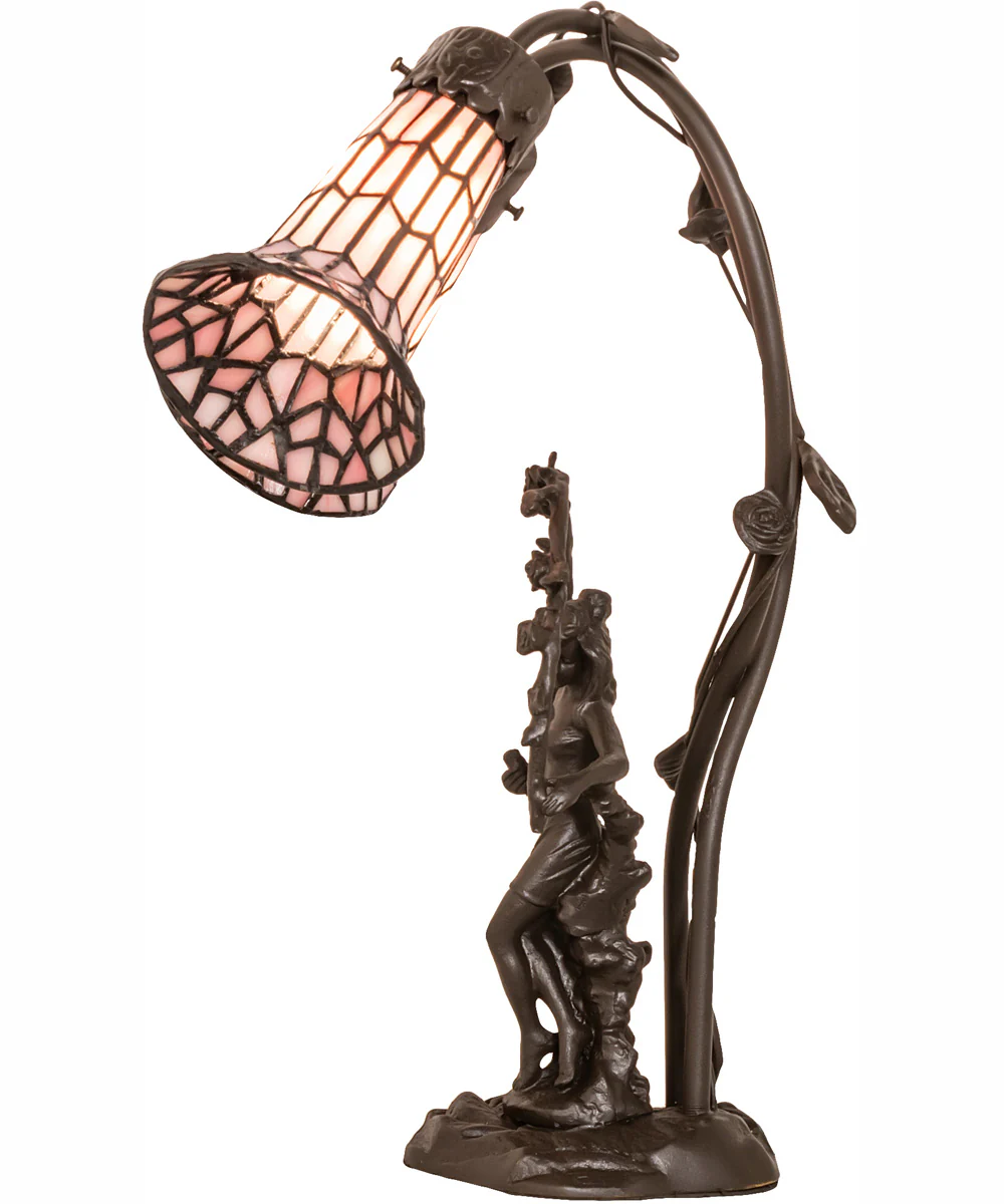 17" High Stained Glass Pond Lily 2 Light Trellis Girl Accent Lamp - Image 7