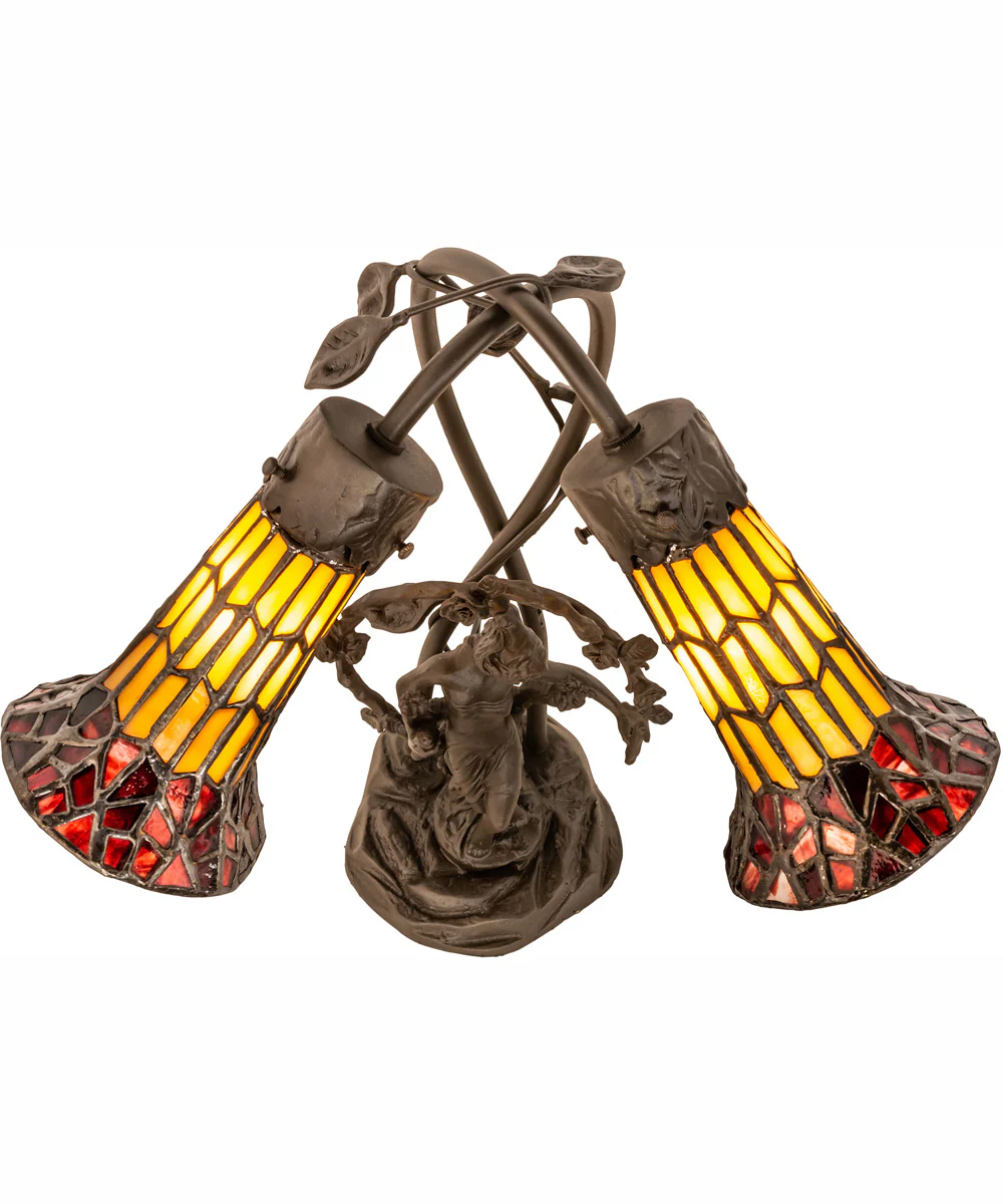 17" High Stained Glass Pond Lily 2 Light Trellis Girl Accent Lamp - Image 4