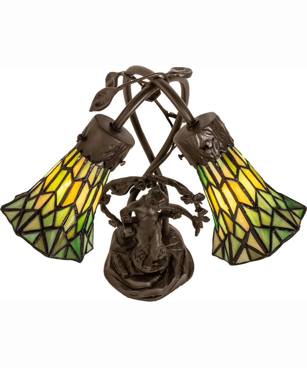 17" High Stained Glass Pond Lily 2 Light Trellis Girl Accent Lamp - Image 4
