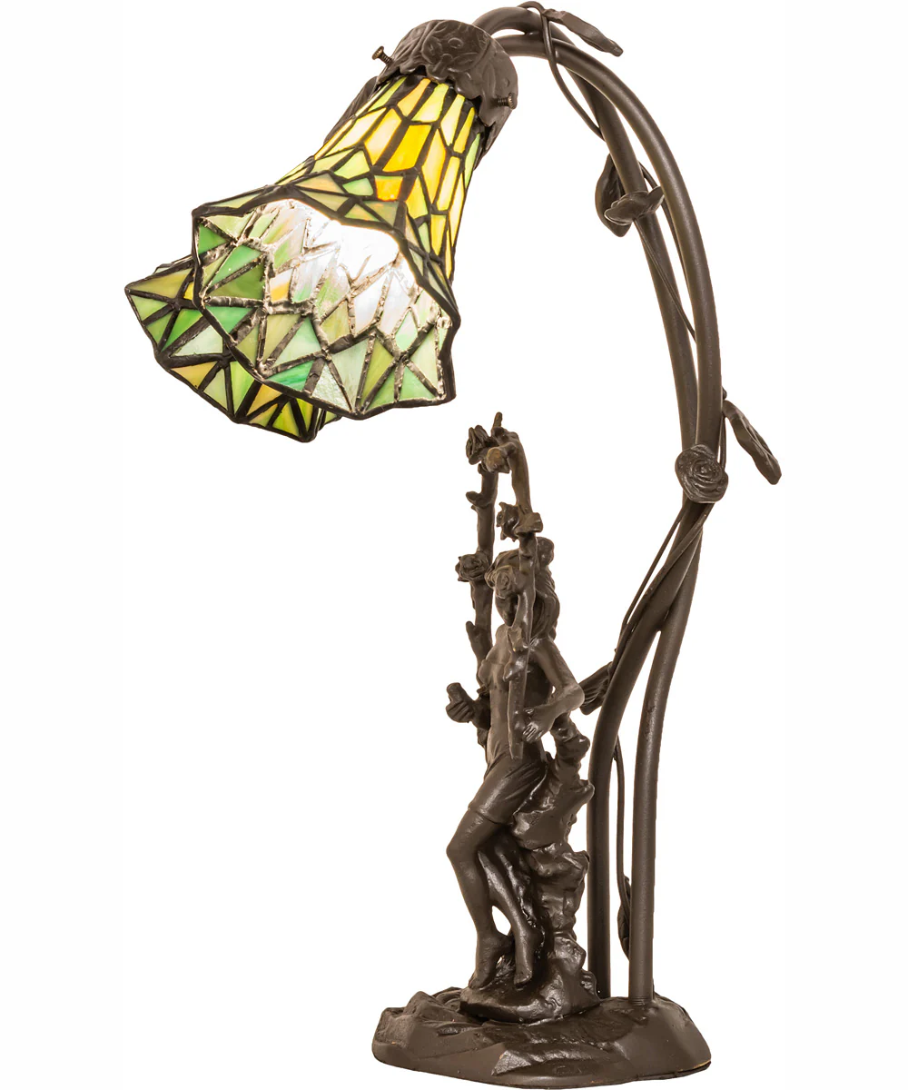 17" High Stained Glass Pond Lily 2 Light Trellis Girl Accent Lamp - Image 7