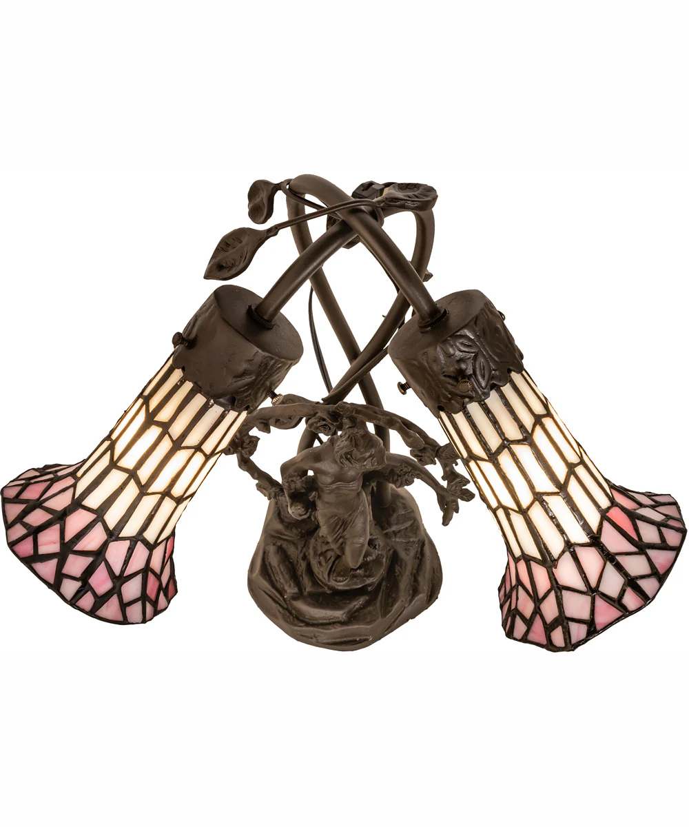 17" High Stained Glass Pond Lily 2 Light Trellis Girl Accent Lamp - Image 4