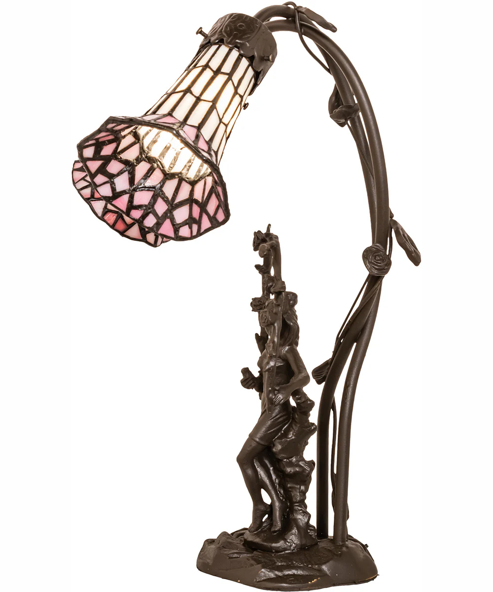 17" High Stained Glass Pond Lily 2 Light Trellis Girl Accent Lamp - Image 7