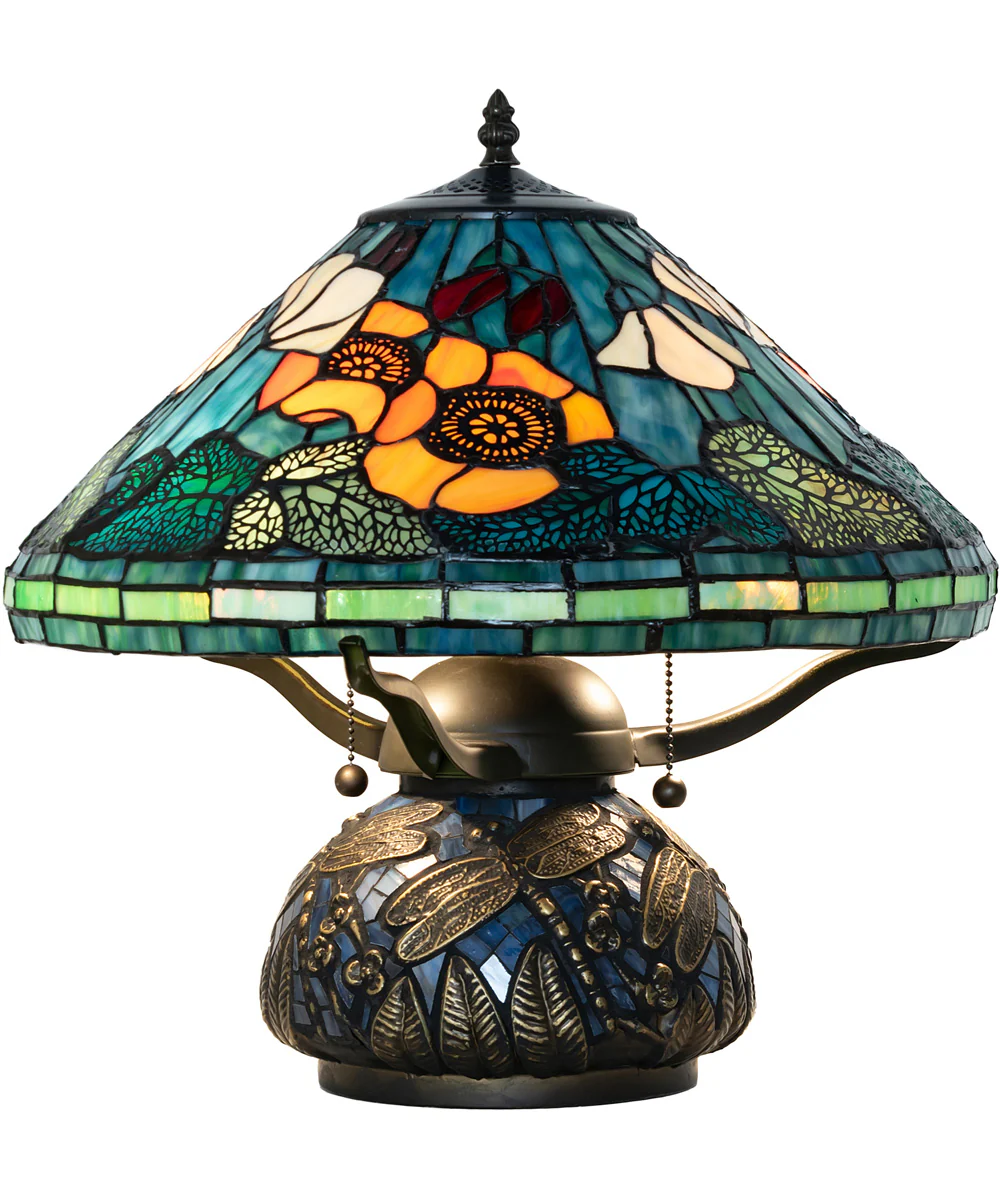 17" W Tiffany Poppy Table Lamp Beige/Orange/Burgandy