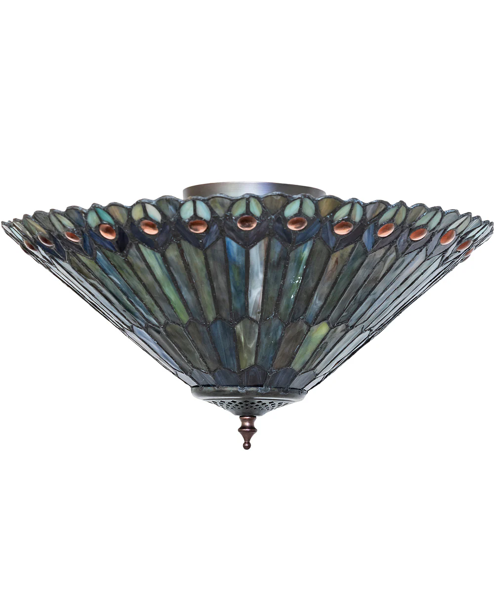 17" Wide Tiffany Jeweled Peacock Flushmount - Image 2