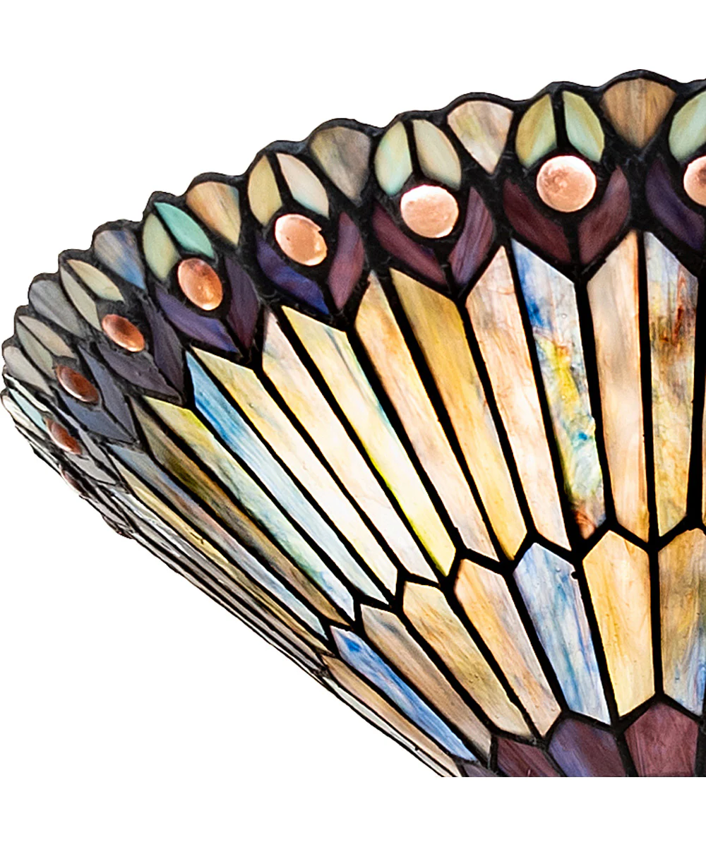 17" Wide Tiffany Jeweled Peacock Flushmount - Image 3
