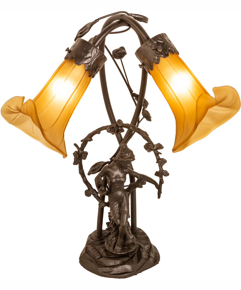 17" Wide Amber Tiffany Pond Lily 2 Light Trellis Girl Accent Lamp - Image 2