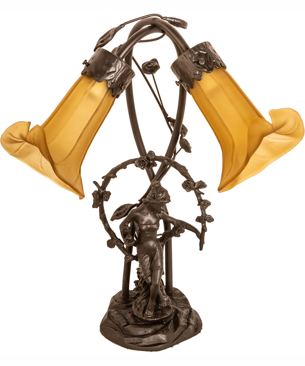 17" Wide Amber Tiffany Pond Lily 2 Light Trellis Girl Accent Lamp - Image 3
