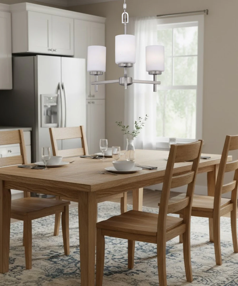 18"W 3-Light LED Chandelier Light Fixture Brushed Nickel Finish with Frosted Opal Glass Shades - Image 2