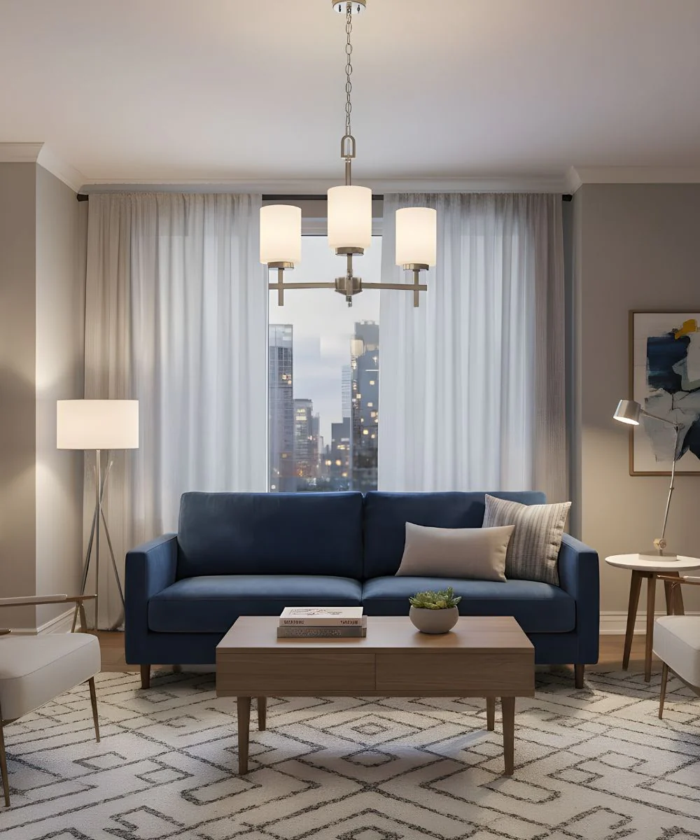 18"W 3-Light LED Chandelier Light Fixture Brushed Nickel Finish with Frosted Opal Glass Shades - Image 3