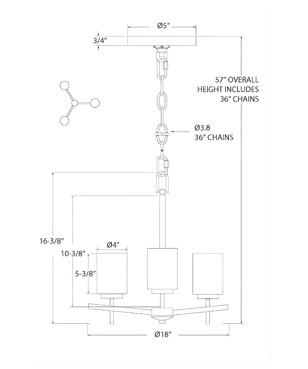 18"W 3-Light LED Chandelier Light Fixture Brushed Nickel Finish with Frosted Opal Glass Shades - Image 4