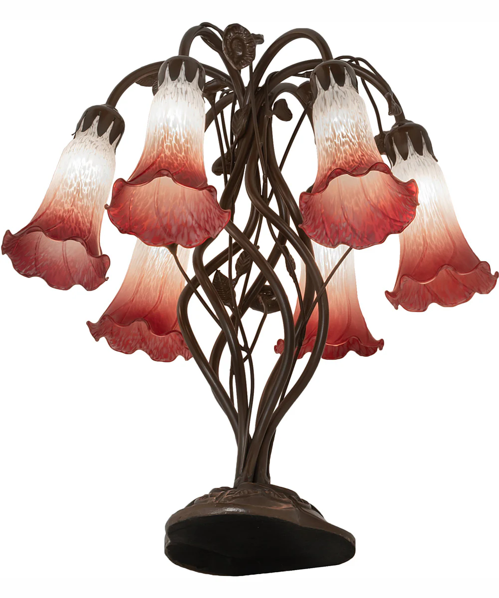 19" High Pink/White Tiffany Pond Lily 6 Light Table Lamp - Image 6