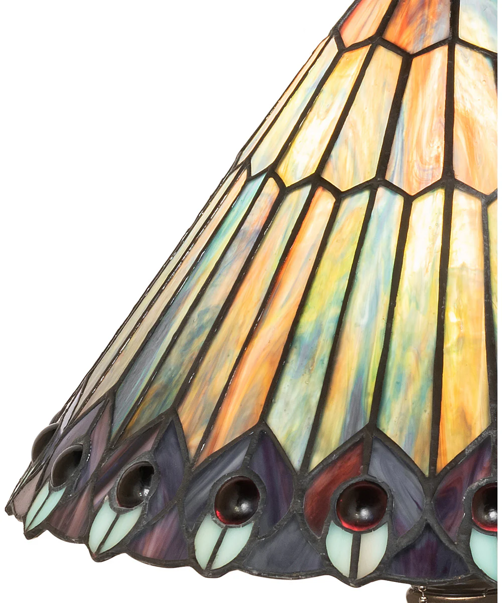 19" High Tiffany Jeweled Peacock Accent Lamp - Image 3