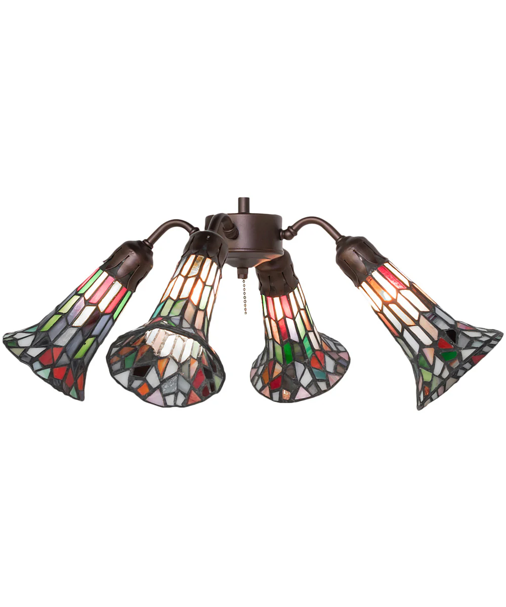 19" Wide Stained Tiffany Glass Pond Lily 4 Light Fan Light MuLighti-Colored
