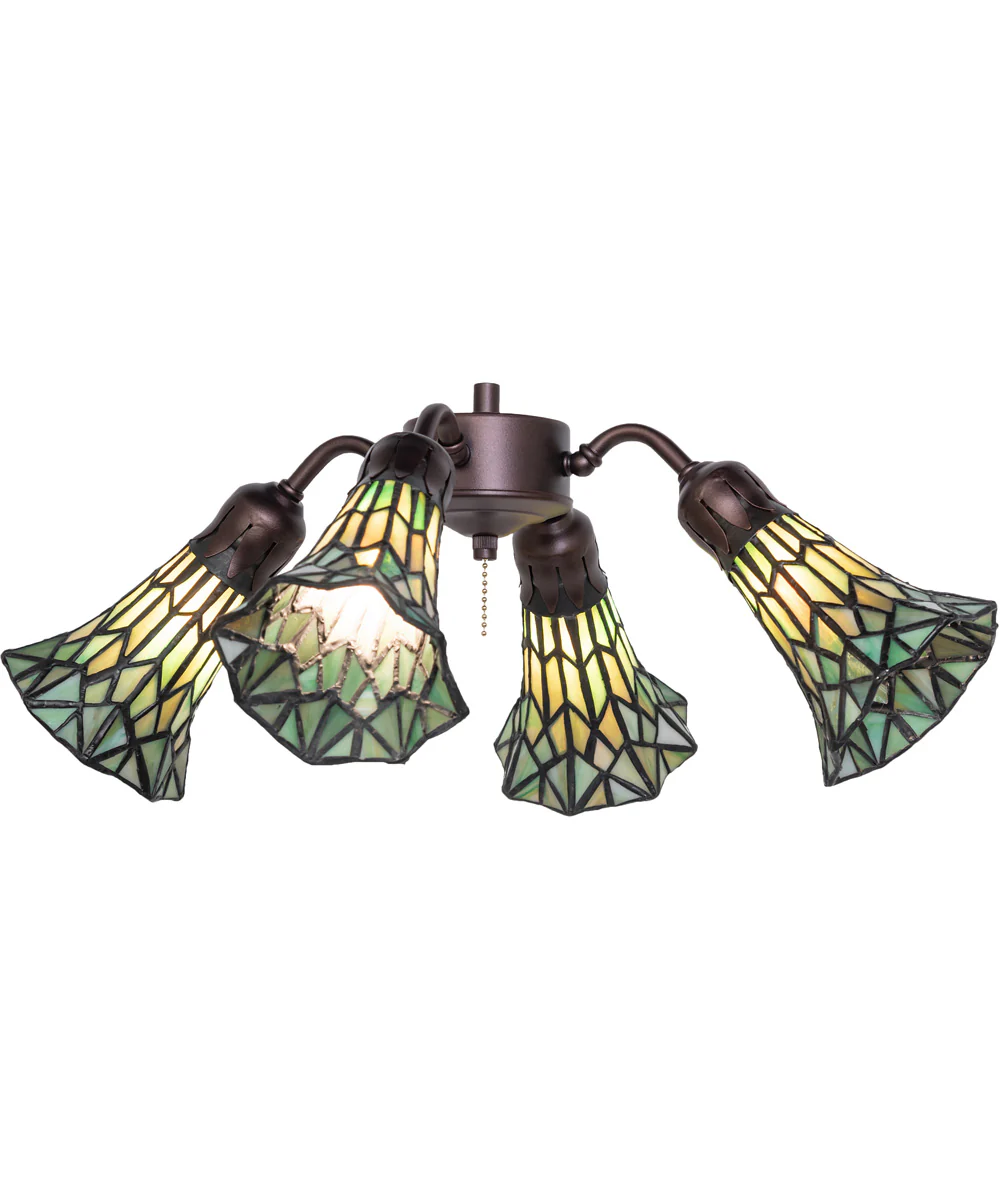 19" Wide Stained Tiffany Glass Pond Lily 4 Light Fan Light Yellow/Green