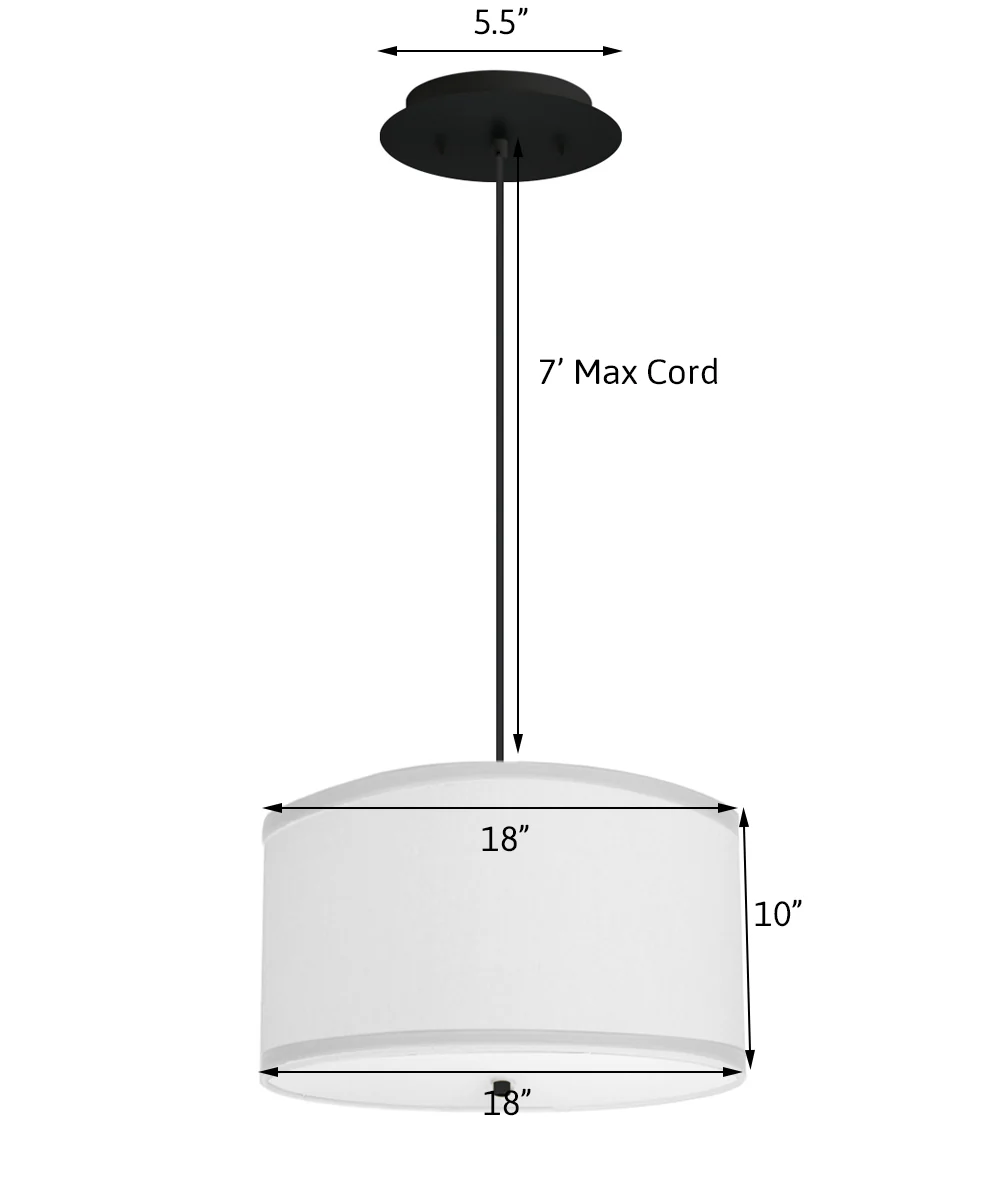 2 Light Pendant 18"w White Linen Shade with Diffuser, Black Cord - Image 2