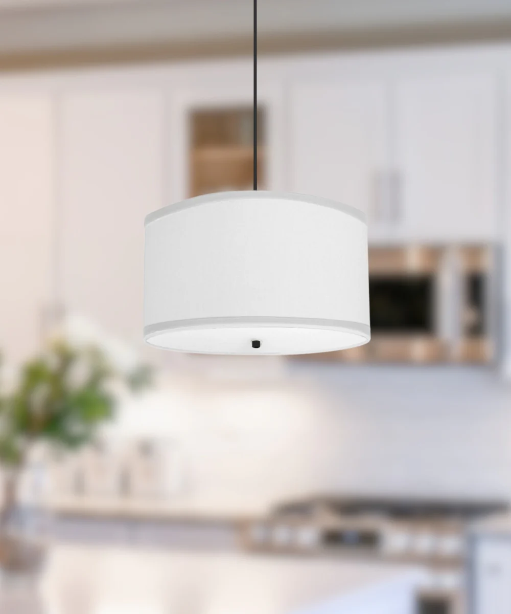 2 Light Pendant 18"w White Linen Shade with Diffuser, Black Cord - Image 4