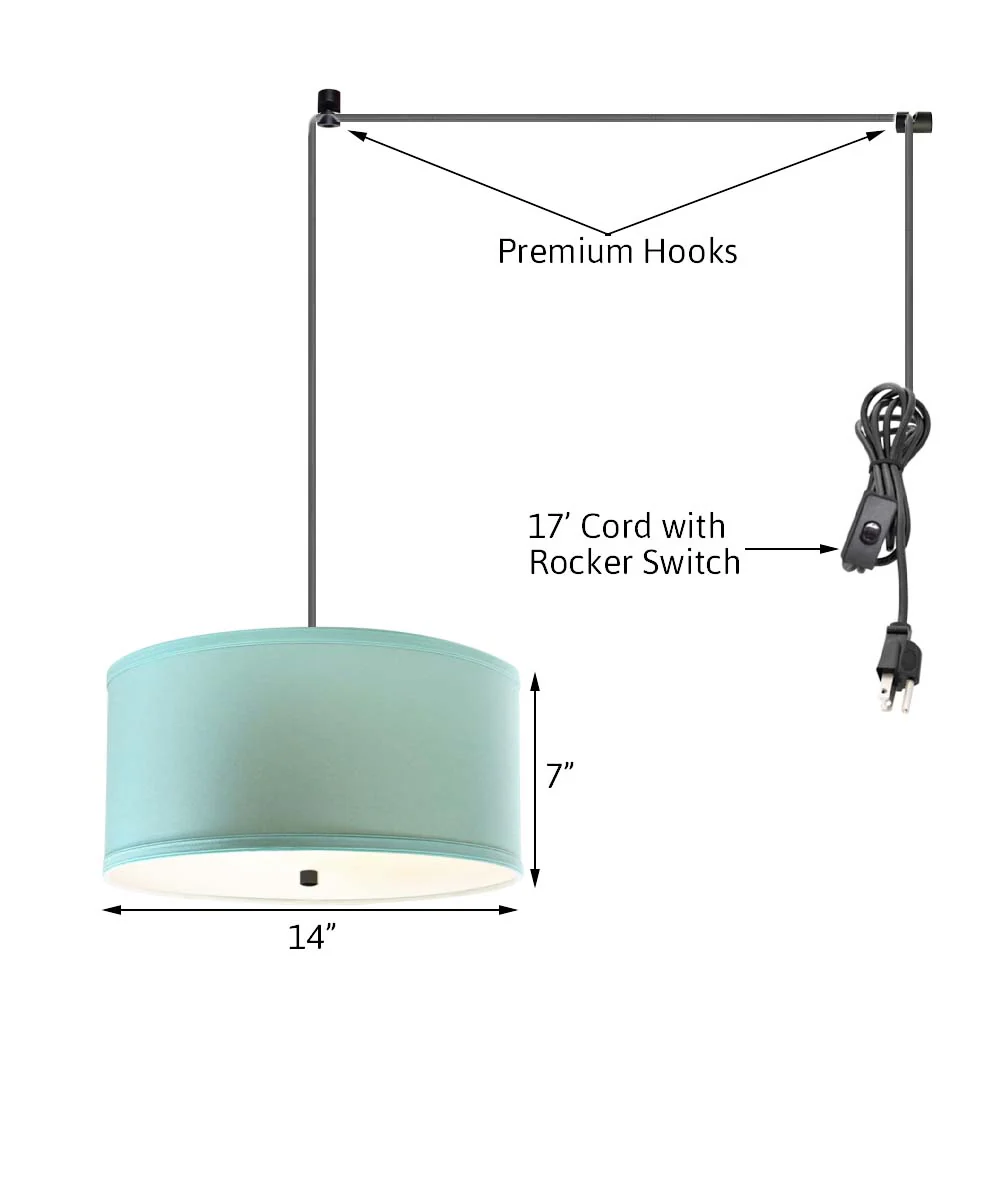2 Light Swag Plug-In Pendant 14"w Island Paradise Blue with Diffuser, Black Cord - Image 3