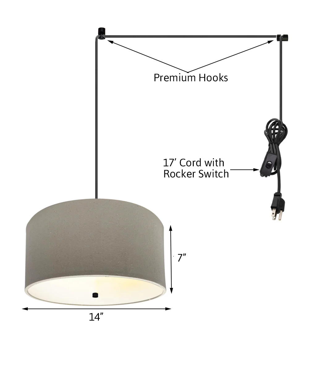 2 Light Swag Plug-In Pendant 14"w Light Oatmeal with Diffuser, Black Cord - Image 2