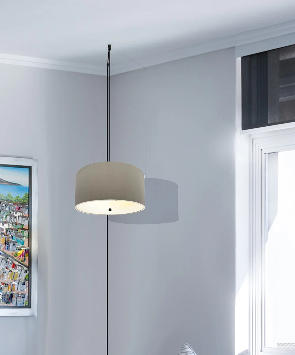 2 Light Swag Plug-In Pendant 14"w Light Oatmeal with Diffuser, Black Cord - Image 3