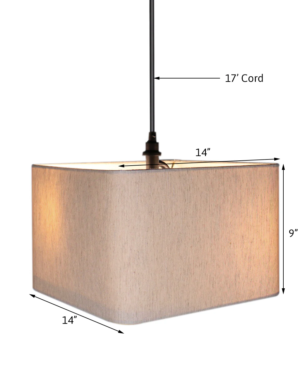 2 Light Swag Plug-In Pendant 14"w Rounded Corner Square Oatmeal Drum Shade with Diffuser, Black Cord - Image 4