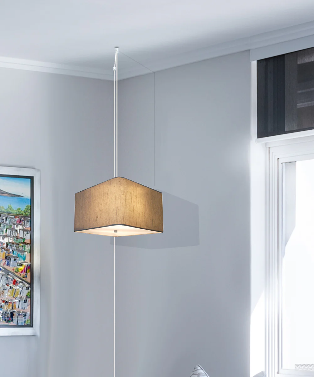 2 Light Swag Plug-In Pendant 14"w Rounded Corner Square Oatmeal Drum Shade with Diffuser, White Cord - Image 5