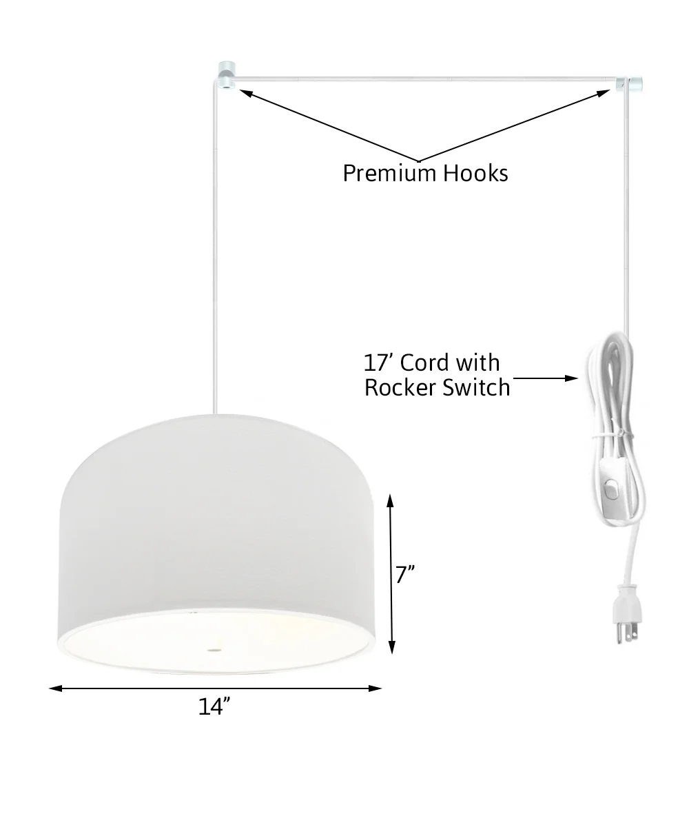 2 Light Swag Plug-In Pendant 14"w White Shade with Diffuser, White Cord - Image 2