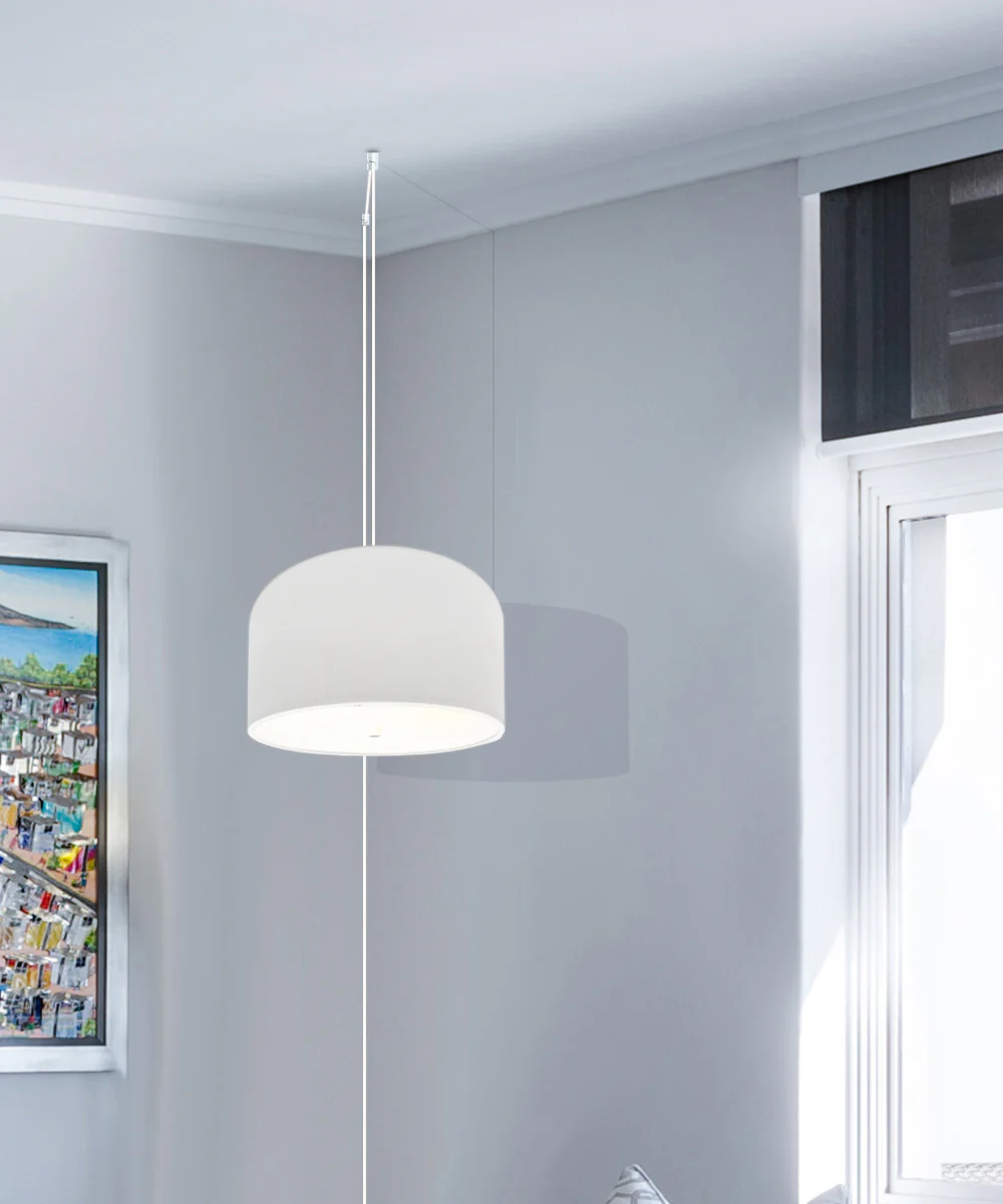 2 Light Swag Plug-In Pendant 14"w White Shade with Diffuser, White Cord - Image 3