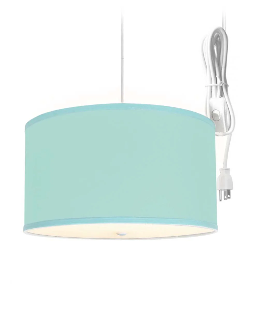 2 Light Swag Plug-In Pendant 16"w Island Paradise Linen Drum with Diffuser, White Cord