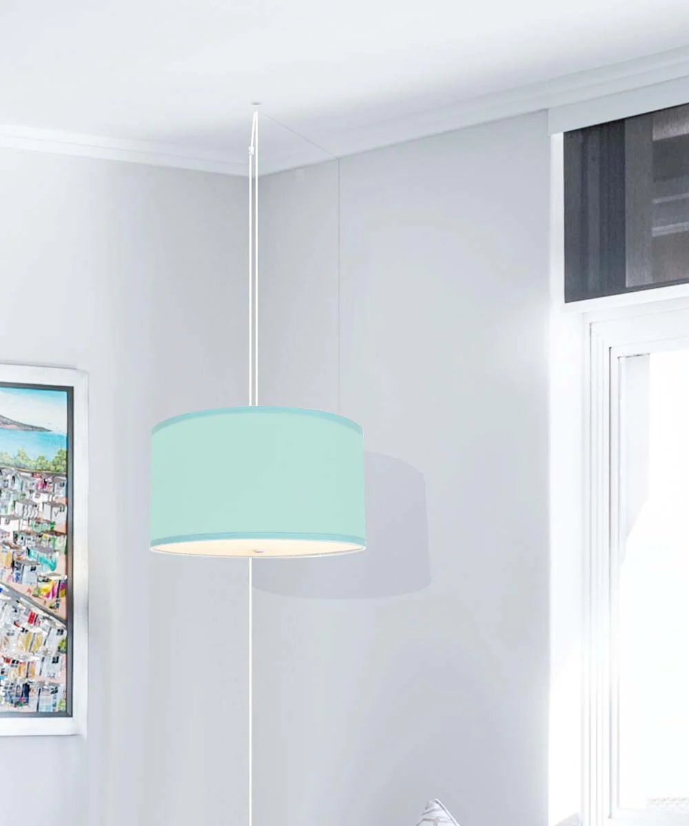 2 Light Swag Plug-In Pendant 16"w Island Paradise Linen Drum with Diffuser, White Cord - Image 2