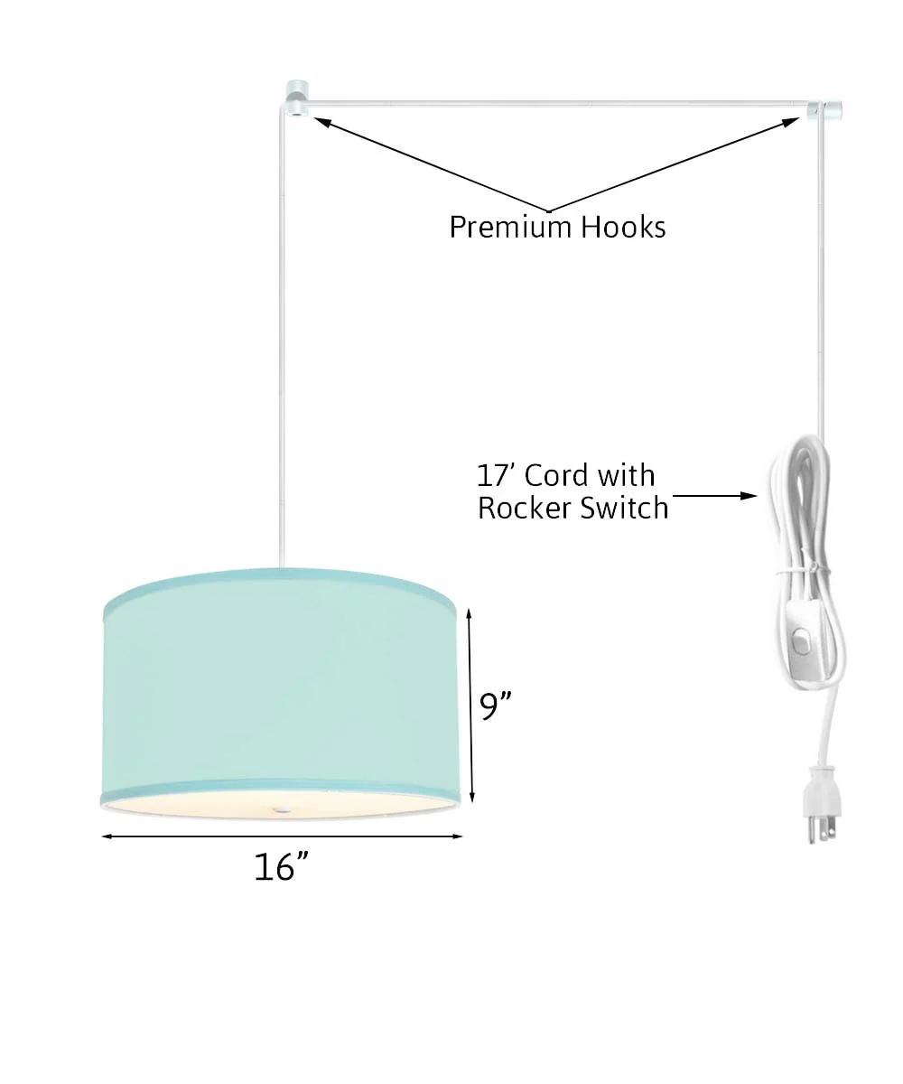 2 Light Swag Plug-In Pendant 16"w Island Paradise Linen Drum with Diffuser, White Cord - Image 3
