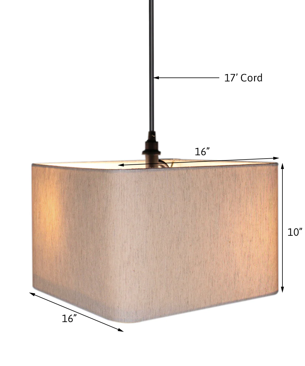 2 Light Swag Plug-In Pendant 16"w Rounded Corner Square Oatmeal Drum Shade with Diffuser, Black Cord - Image 4