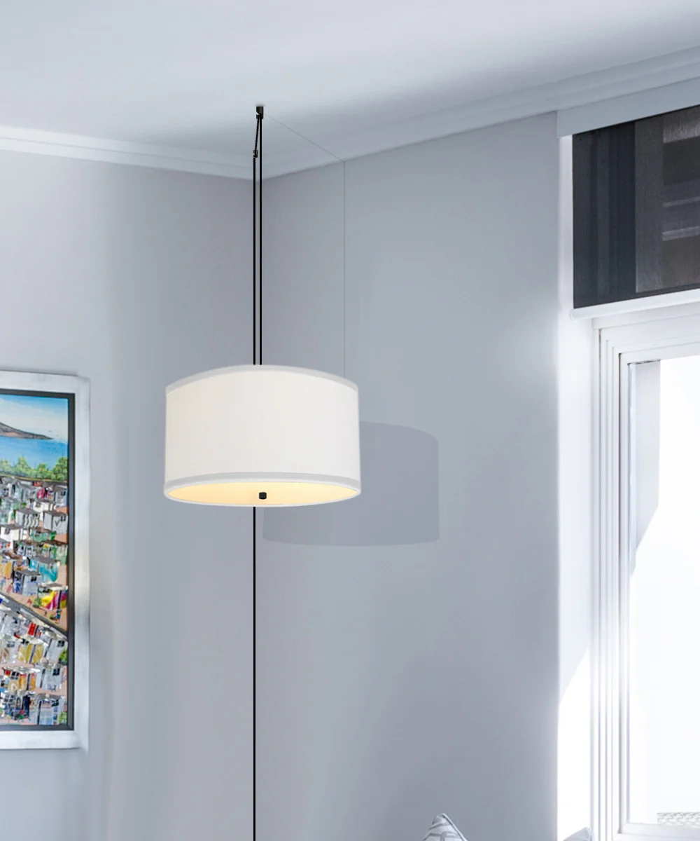 2 Light Swag Plug-In Pendant 18"w White Linen with Diffuser, Black Cord - Image 3