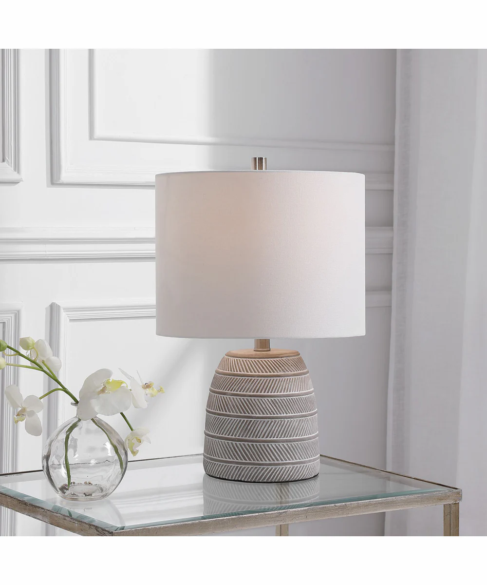 20"H 1-Light Table Lamp Concrete and Steel in Gray and White and Brushed Nickel with a Drum Shade - Image 2