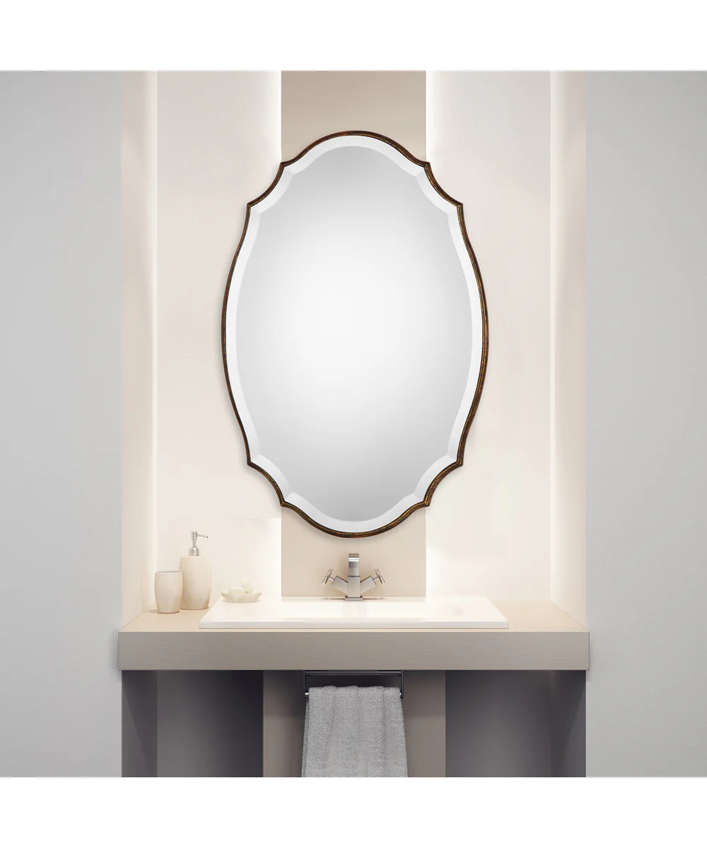 20x30" Shaped Bevel Mirror in Wood and Bronze and Gold - Image 2